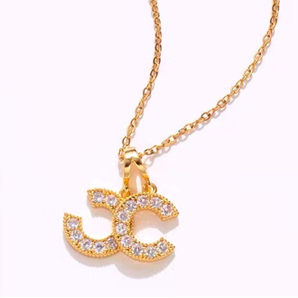 Sparkling CC Pendant Necklace with‎ Crystal Accents for Women 18k Plated NWOT